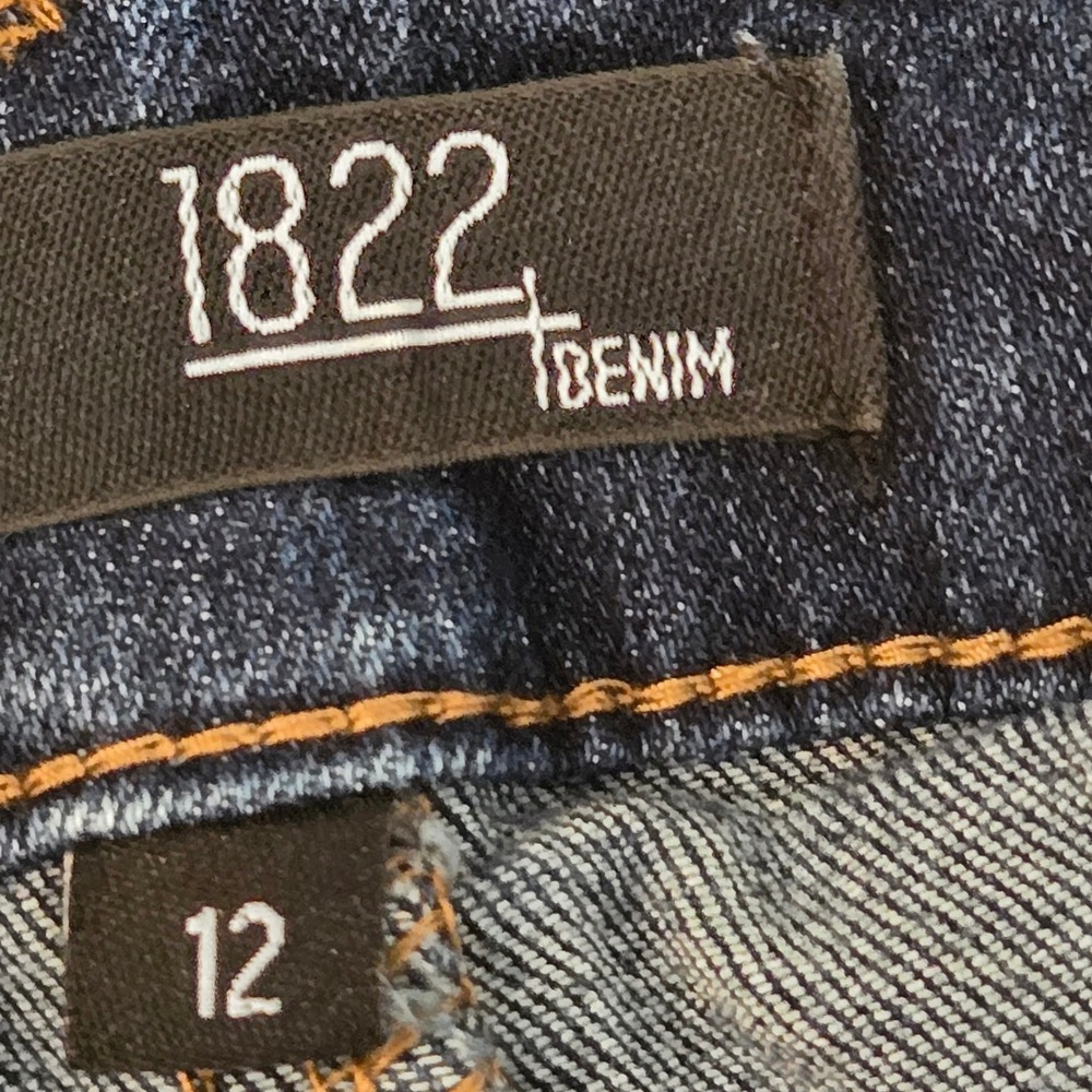 1822 Denim Taylor Ankle Jeans Dark Wash Raw Edge Cuff Cropped Slim Mid - Picture 10 of 12
